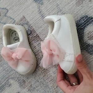 Wonder Nation Baby White Slip-on Sneakers With Pink Bow Shoes Sz2